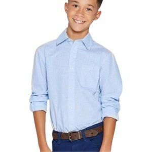 cat & jack boys blue white button long sleeve dress shirt medium 8/10